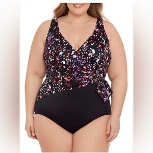 Embrace Your Curves by Miracle Brands Size XL Black Spotted One Piece Swimsuit